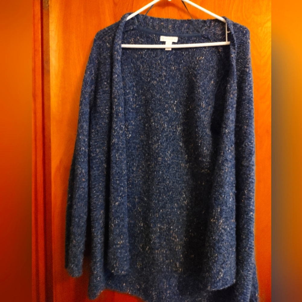 Charter Club open knit cardigan. Blue with brown/orange flecks. Women's M.